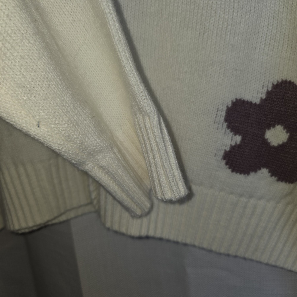 Love Tree Womens Purple Floral Print Ivory Button Up Cardigan Size L Acrylic - Picture 8 of 8